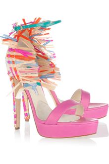 Brian Atwood Mojito Leather and Raffia Sandals - Lyst