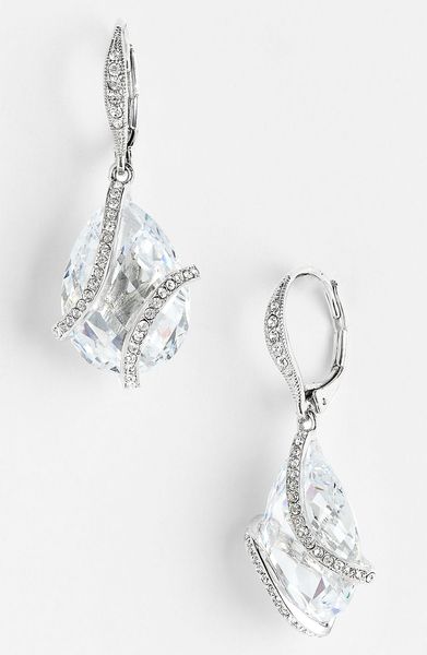 Nadri Caged Pear Drop Earrings in Silver (silver/ clear) - Lyst