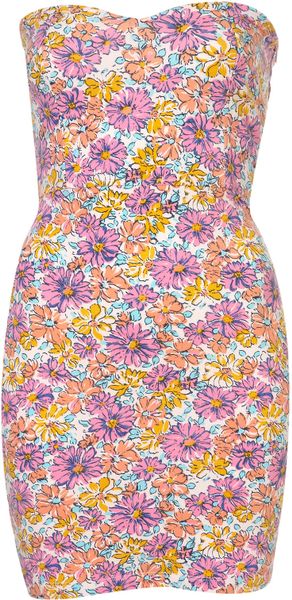 Topshop Flower Print Bandeau Dress in Pink - Lyst
