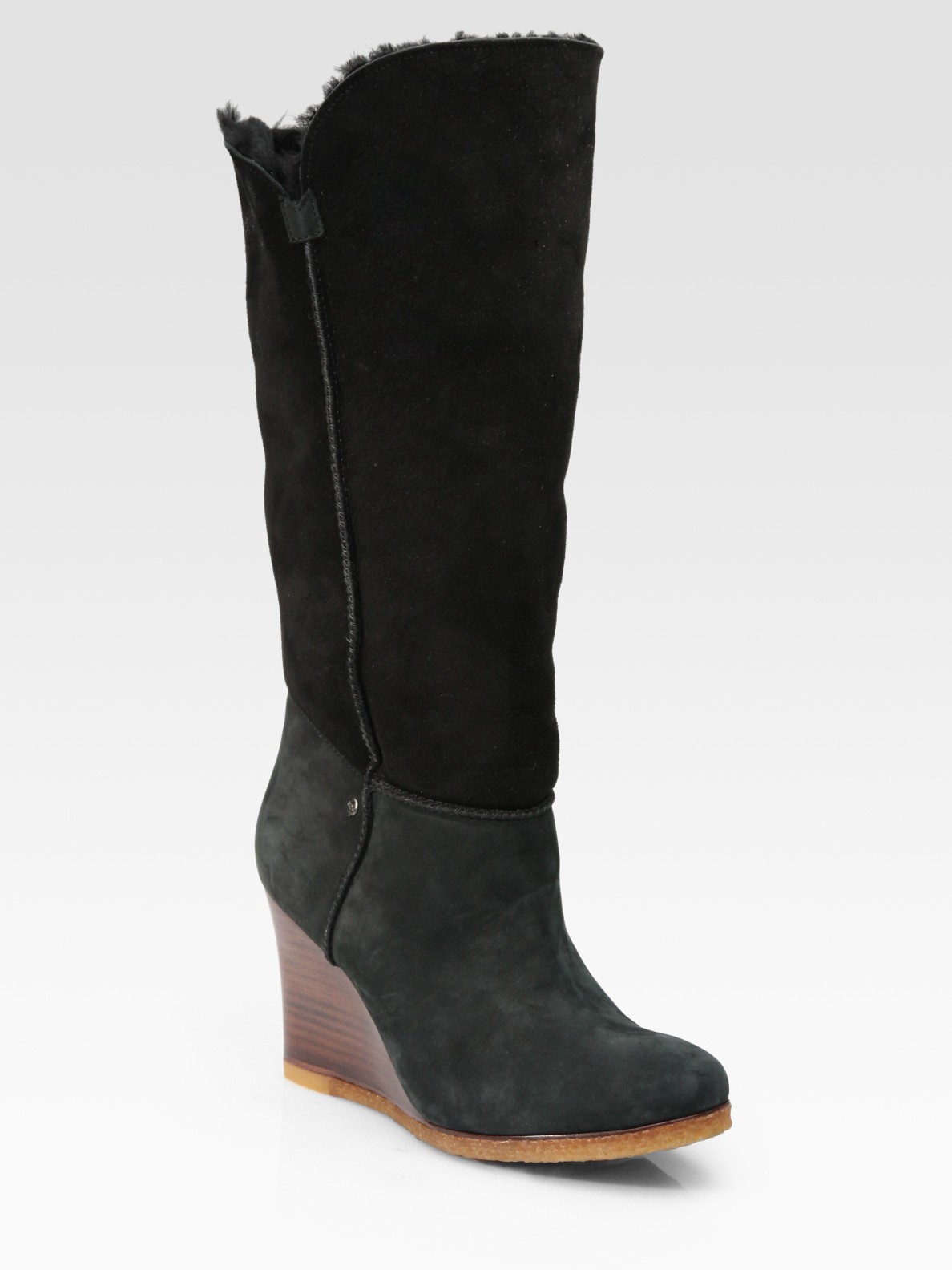 ugg black suede boots with heel