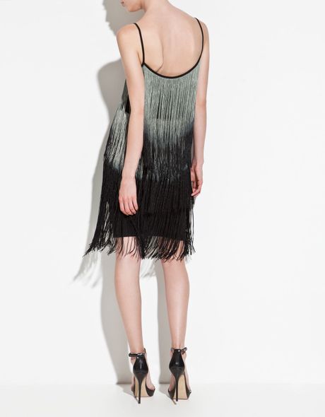 zara black fringe dress