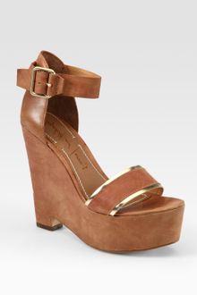 Elizabeth And James Sibil Leather and Metallic Leather Platform Wedge Sandals - Lyst