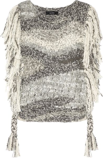 Isabel Marant Agora Fringed Silk and Linenblend Poncho in Gray - Lyst
