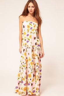 River Island Cream Poppy Print Tiered Bandeau Maxi Dress - Lyst