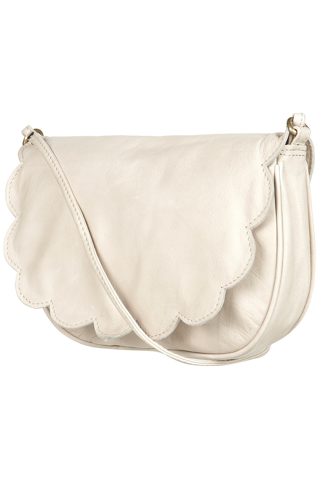Topshop Leather Scallop Cross Body Bag in White (cream)