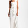 Bcbgmaxazria Ruffle Front One Shoulder Satin Gown in White - Lyst