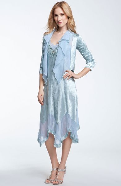 Komarov Beaded Pleated Charmeuse Dress Jacket in Blue (blue glass) - Lyst