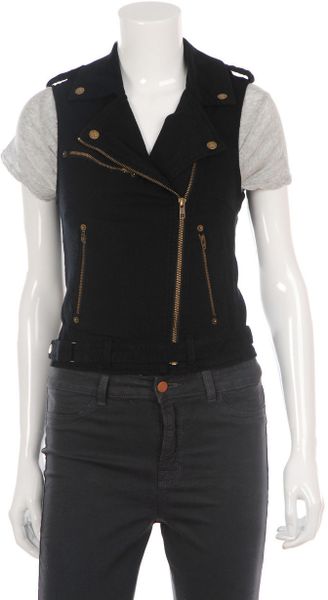 Current/elliott Denim Sleeveless Biker Jacket in Black (denim) - Lyst