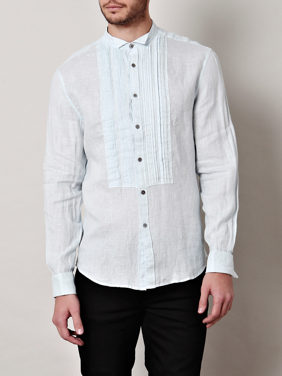 John Varvatos Nehru Collar Linen Shirt in Blue for Men Lyst