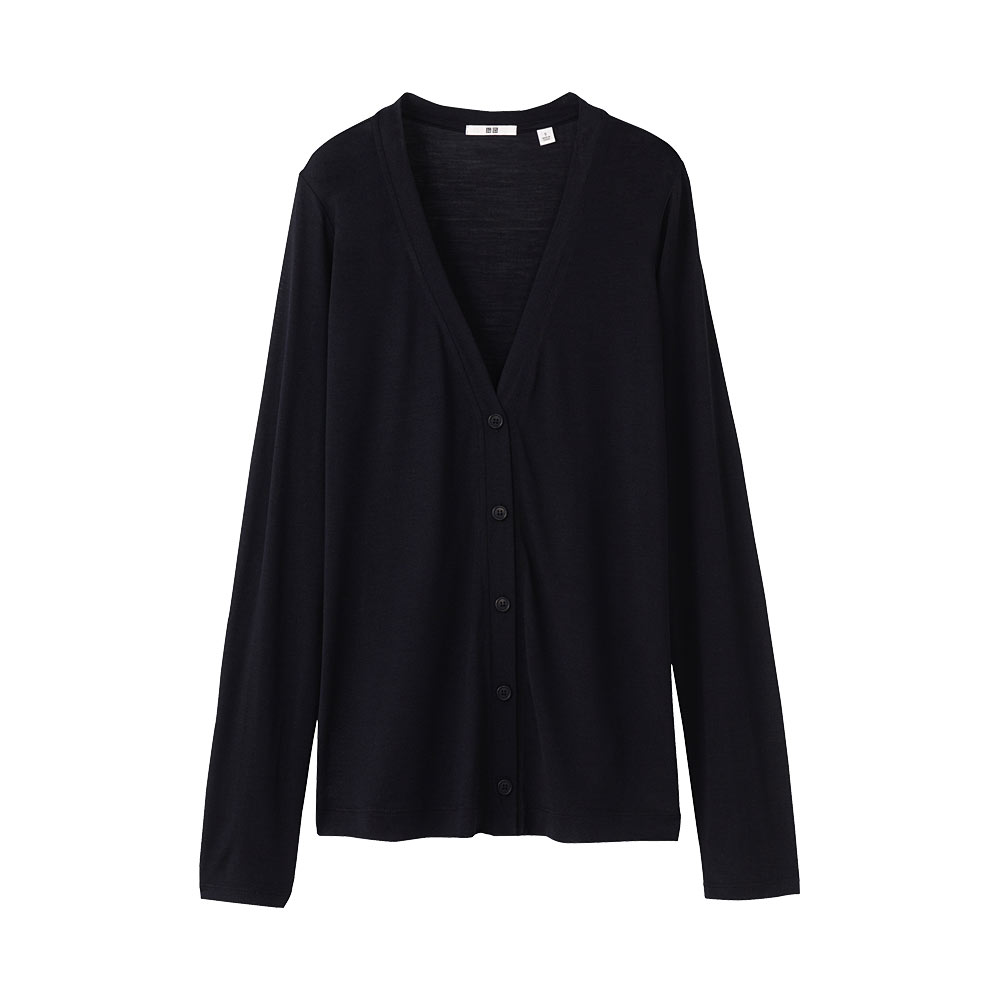 Uniqlo Silk Long Sleeve Cardigan in Black Lyst