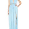 Versace Leather Trimmed Pleated Satin Jersey Gown in Blue - Lyst