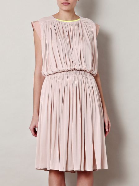 Vionnet Grecian Pleated Jersey Dress in Beige (nude) - Lyst