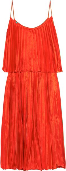 Halston Heritage Pleated Silk Satin Dress - Lyst