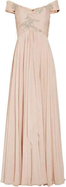 Marchesa Offtheshoulder Embellished Silkchiffon Gown - Lyst