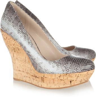 Miu Miu Snakeeffect Leather and Cork Wedges - Lyst