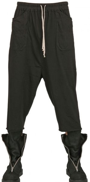 Rick Owens Cotton Jersey Cropped Trousers in Black for Men - Lyst