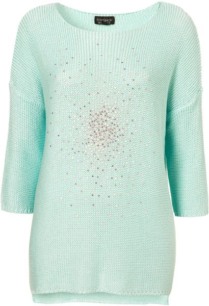 Topshop Knitted Scatter Stud Jumper in Green (mint) - Lyst
