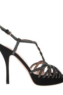 Valentino Silver Glitter Braided Leather Sandals with One Ankle Strap with Goldtoned Buckle - Lyst