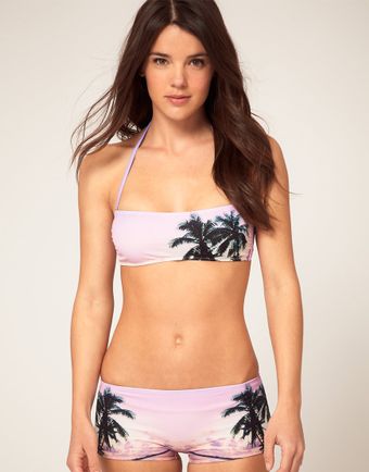   Bandeau Bikini Set with Tropical Print 