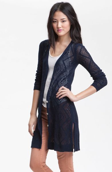 Free People Crochet Cardigan in Blue (navy) - Lyst