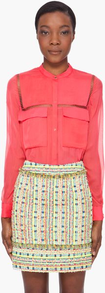  Neon Coral Silk Utility Blouse 