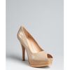 Pour La Victoire Tan Patent Leather Titiana Platform Peep Toe Pomps in Beige (tan) - Lyst