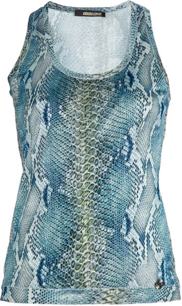 Roberto Cavalli Python Print Tank Top in Blue - Lyst