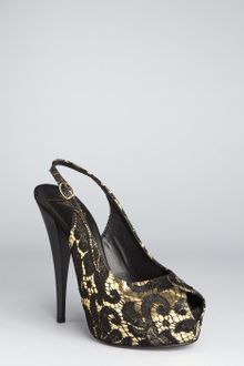 Giuseppe Zanotti Gold Leather and Lace Monro Slingback Peep Toe Platform Pumps - Lyst