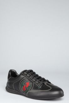 Gucci Black Leather Oslo Web Logo Lace Up Sneakers - Lyst