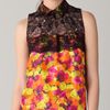 Peter Som Silk and Lace Top in Brown - Lyst