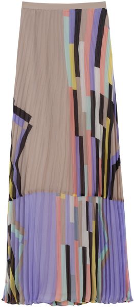  Pleated Print Maxi Skirt 