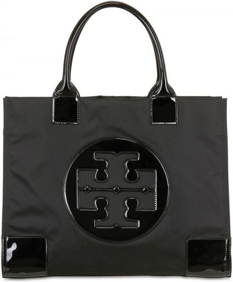Tory Burch Ella Nylon Logo Tote in Black - Lyst