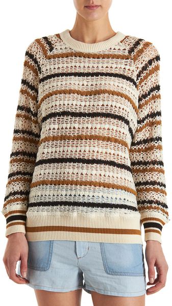 Etoile Isabel Marant Striped Crochet Long Sleeve Sweater in Beige (noir) - Lyst