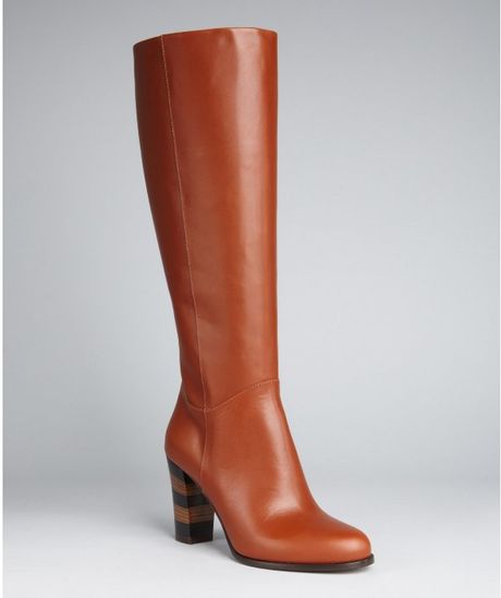 Fendi Cognac Leather Striped Heel Boots in Brown (cognac) - Lyst