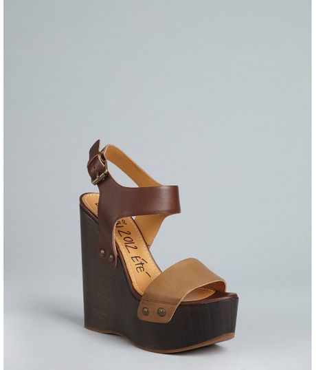 Lanvin Brown Two Tone Leather Wedge Heels in Brown - Lyst