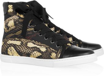  Pythonprint Satin and Leather Sneakers 
