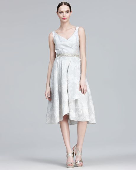 Lela Rose Belted Jacquard Dress in Pink (rose) - Lyst