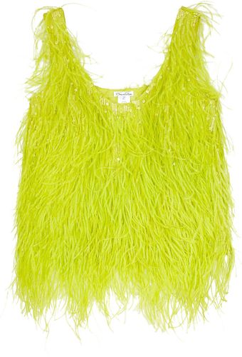 Oscar de la Renta Feathered Silk Top - Lyst