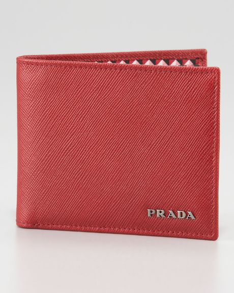 Prada Saffiano Bifold Wallet  in Red for Men - Lyst
