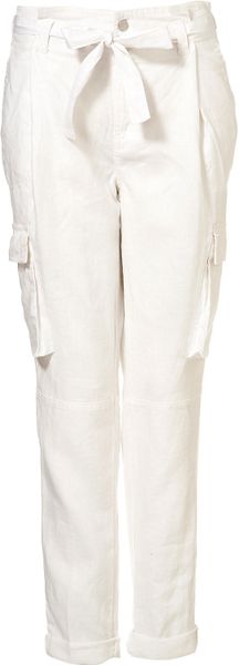Topshop Utility Style Linen Trousers in White - Lyst