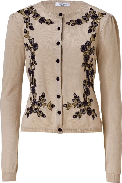 Valentino  Floral Wool Cardigan in Beige - Lyst