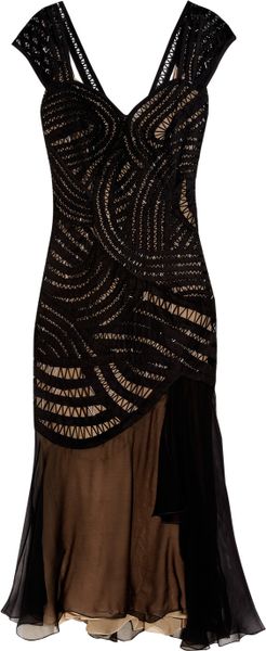 Alberta Ferretti Beaded Tulle and Crepe Midi Dress in Black - Lyst