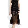Alberta Ferretti Beaded Tulle and Crepe Midi Dress in Black - Lyst