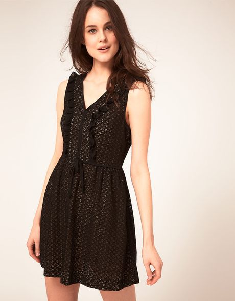 Boutique By Jaeger Lace Frill Shift Dress in Black - Lyst