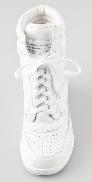 white high top wedge trainers