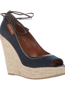 Sergio Rossi Denim Wedge Sandal - Lyst