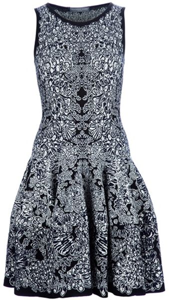 Alexander Mcqueen Printed Skater Dress in Black - Lyst