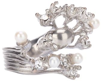 Alexander McQueen Skull and Pearl Ring - Lyst