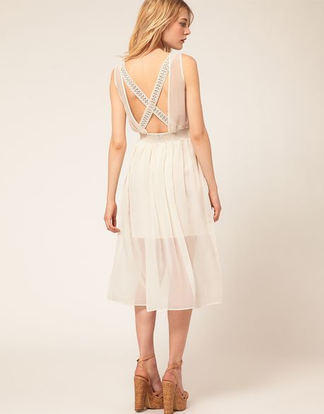Asos Collection Asos Midi Dress with Cross Back in Beige (white) - Lyst