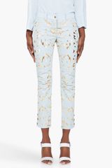 Balmain Pale Blue Leather Embossed Pants